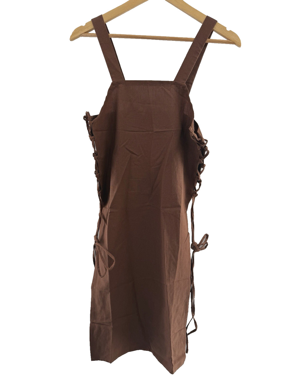 Strappy Apron Women Linen Overdress Criss Cross Apron Costume w/Brooch & Belt S